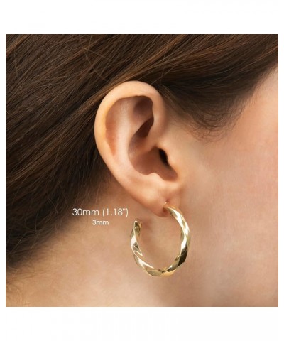 14K Gold Spiral Twist J Hoop Open Hoop Statement Earrings for Women - Available in Assorted Designs and Sizes 30MM ( 1.18 inc...