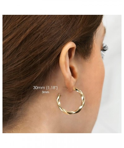 14K Gold Spiral Twist J Hoop Open Hoop Statement Earrings for Women - Available in Assorted Designs and Sizes 30MM ( 1.18 inc...