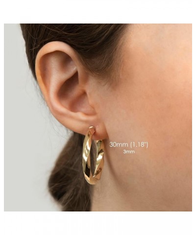 14K Gold Spiral Twist J Hoop Open Hoop Statement Earrings for Women - Available in Assorted Designs and Sizes 30MM ( 1.18 inc...