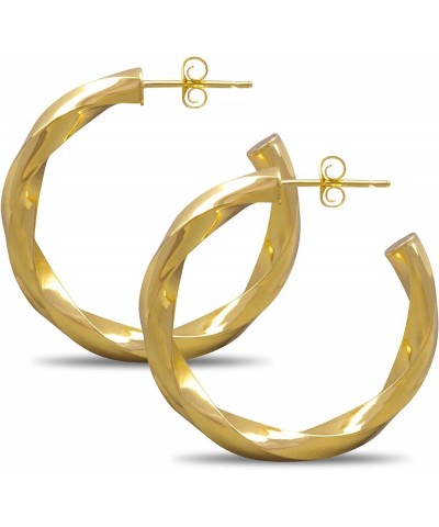 14K Gold Spiral Twist J Hoop Open Hoop Statement Earrings for Women - Available in Assorted Designs and Sizes 30MM ( 1.18 inc...