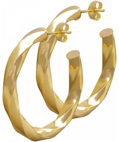 14K Gold Spiral Twist J Hoop Open Hoop Statement Earrings for Women - Available in Assorted Designs and Sizes 30MM ( 1.18 inc...