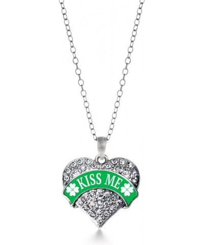 Silver Pave Heart Charm 18 Inch Necklace with Cubic Zirconia Jewelry Green Kiss Me $10.99 Necklaces