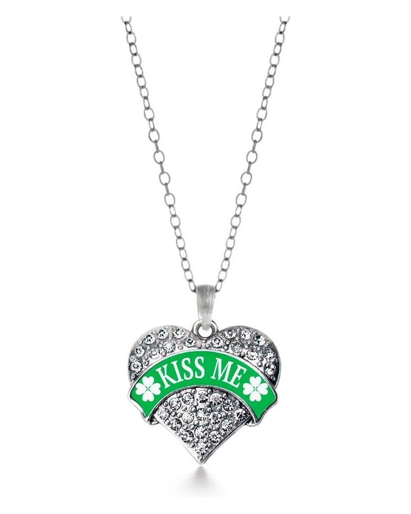 Silver Pave Heart Charm 18 Inch Necklace with Cubic Zirconia Jewelry Green Kiss Me $10.99 Necklaces