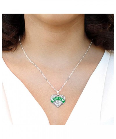 Silver Pave Heart Charm 18 Inch Necklace with Cubic Zirconia Jewelry Green Kiss Me $10.99 Necklaces