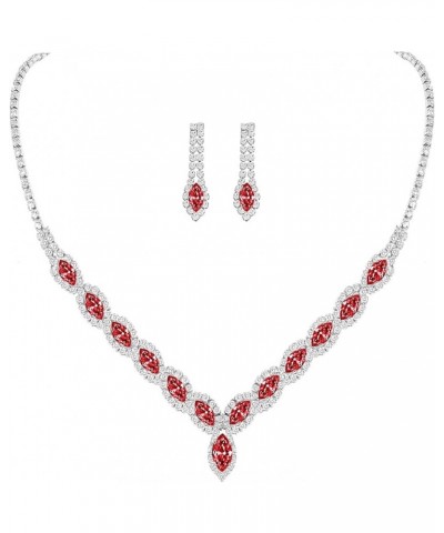 CZ Rhinestone Necklace Earrings Wedding Jewelry Set For Bride Bridesmaid Prom Evening Party Homecoming Red $12.70 Jewelry Sets