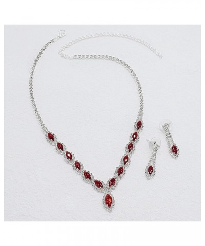 CZ Rhinestone Necklace Earrings Wedding Jewelry Set For Bride Bridesmaid Prom Evening Party Homecoming Red $12.70 Jewelry Sets