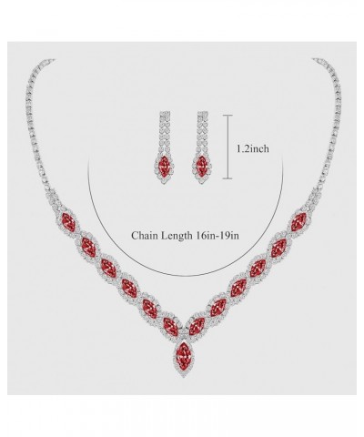 CZ Rhinestone Necklace Earrings Wedding Jewelry Set For Bride Bridesmaid Prom Evening Party Homecoming Red $12.70 Jewelry Sets