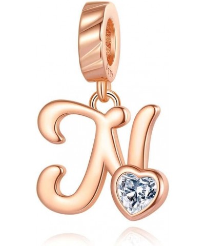 Alphabet Series Pendant Charm Rose Gold 925 Sterling Silver Letter Charms Initial A-Z Dangle Beads for European Charm Bracele...