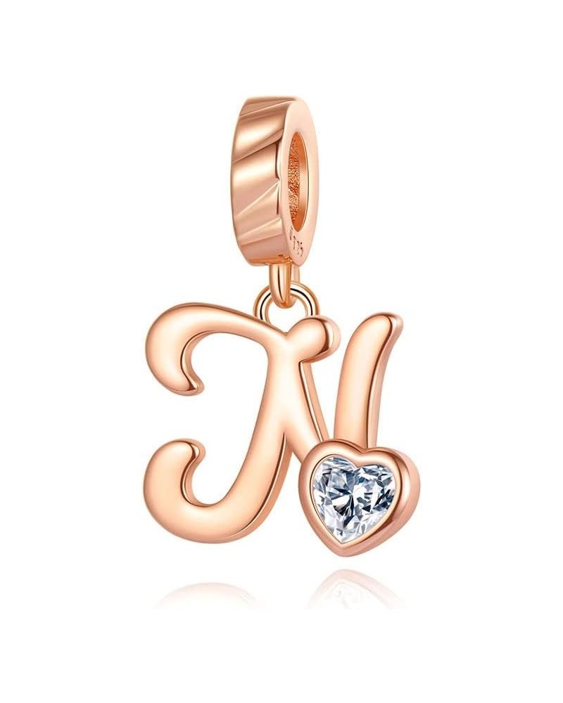 Alphabet Series Pendant Charm Rose Gold 925 Sterling Silver Letter Charms Initial A-Z Dangle Beads for European Charm Bracele...