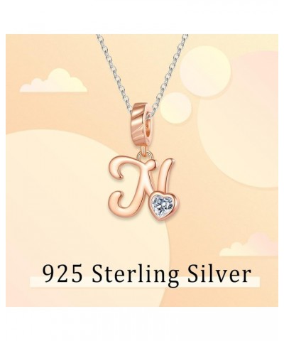 Alphabet Series Pendant Charm Rose Gold 925 Sterling Silver Letter Charms Initial A-Z Dangle Beads for European Charm Bracele...