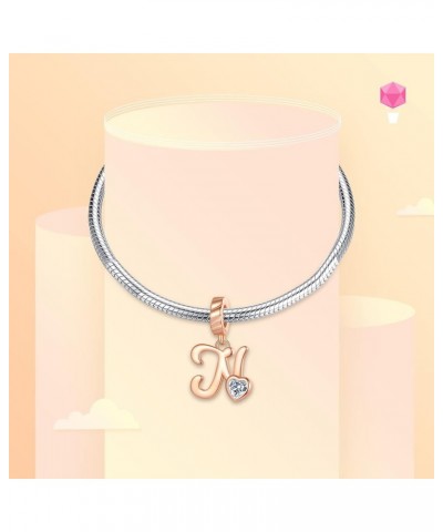 Alphabet Series Pendant Charm Rose Gold 925 Sterling Silver Letter Charms Initial A-Z Dangle Beads for European Charm Bracele...