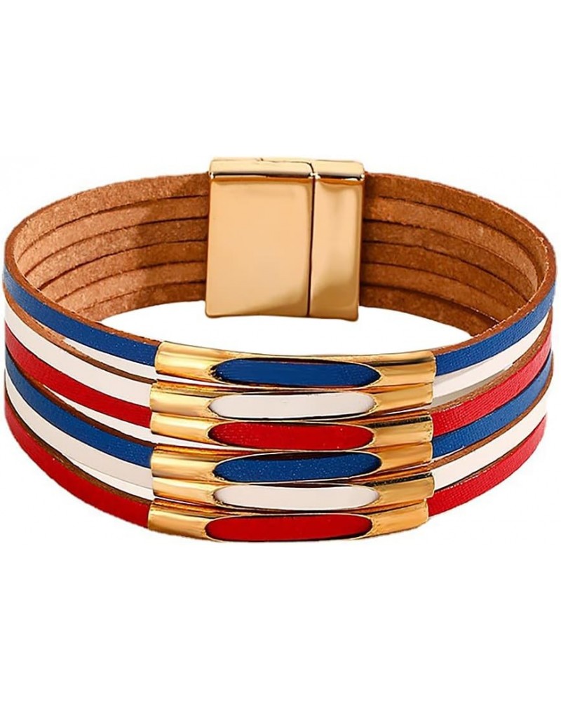 USA American Flag Leather Wrap Bracelet for Women Gold Plated Red Blue White Cuff Bracelet Jewelry with Clasp Bangle Bracelet...