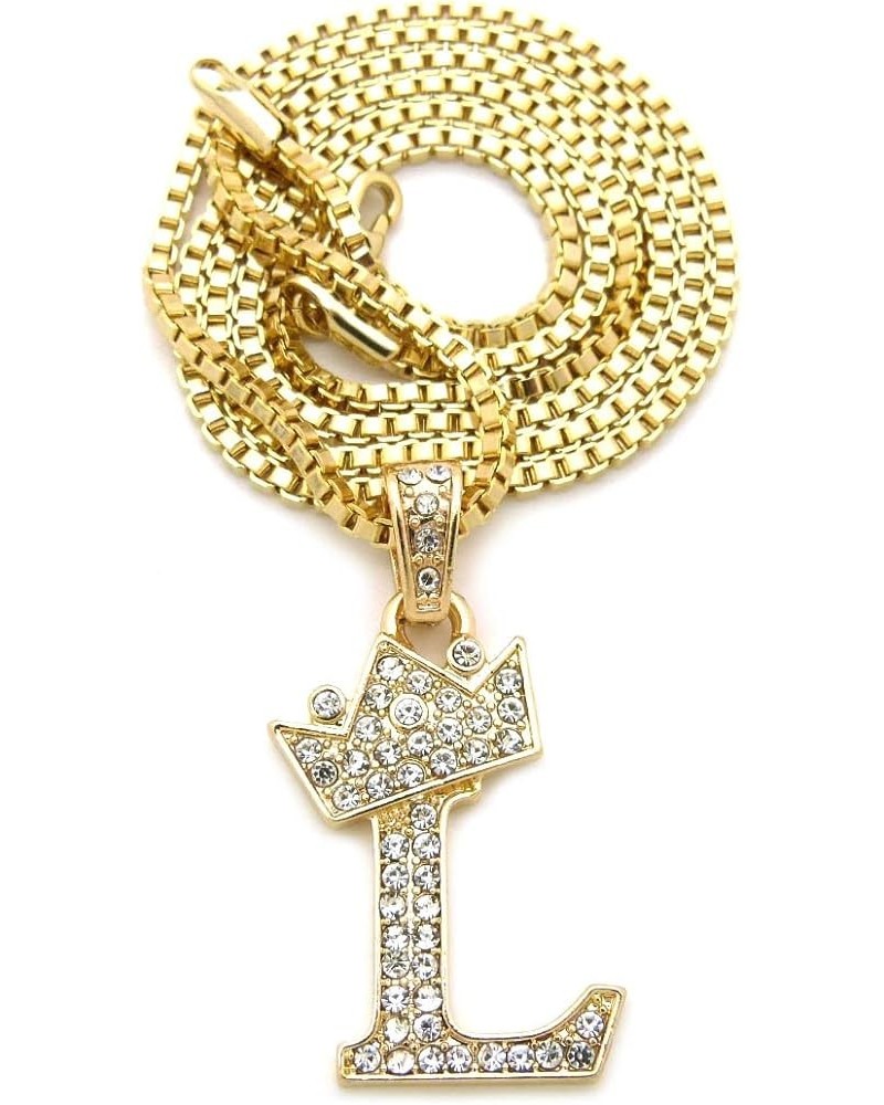 Unisex Small Size Pave Initial Alphabet Letter Pendant 2mm 24 inches Box Chain Necklace L - Gold Tone $9.03 Necklaces