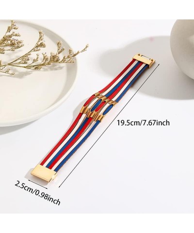 USA American Flag Leather Wrap Bracelet for Women Gold Plated Red Blue White Cuff Bracelet Jewelry with Clasp Bangle Bracelet...