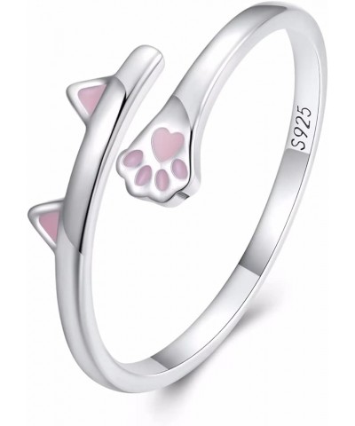 Cute Cat Ring 925 Sterling Silver Enamel Open Ring, Adjustable Animal Wrap Ring Jewelry Gift for Women Teen Girls Silver $10....