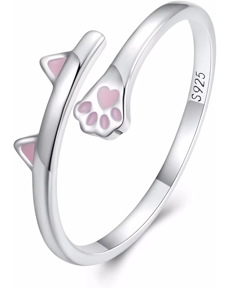 Cute Cat Ring 925 Sterling Silver Enamel Open Ring, Adjustable Animal Wrap Ring Jewelry Gift for Women Teen Girls Silver $10....