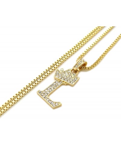 Unisex Small Size Pave Initial Alphabet Letter Pendant 2mm 24 inches Box Chain Necklace L - Gold Tone $9.03 Necklaces