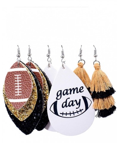 3 Pairs Football Earrings for Women Colorful Layered Rugby Dangle Earrings Glitter Leather Football Earrings Sport Lover Jewe...