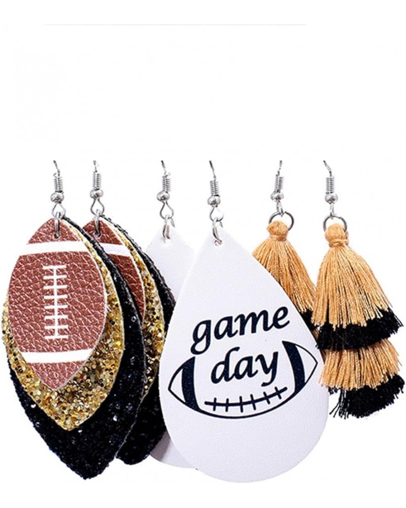 3 Pairs Football Earrings for Women Colorful Layered Rugby Dangle Earrings Glitter Leather Football Earrings Sport Lover Jewe...