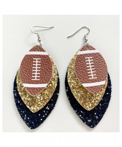 3 Pairs Football Earrings for Women Colorful Layered Rugby Dangle Earrings Glitter Leather Football Earrings Sport Lover Jewe...