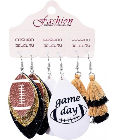 3 Pairs Football Earrings for Women Colorful Layered Rugby Dangle Earrings Glitter Leather Football Earrings Sport Lover Jewe...