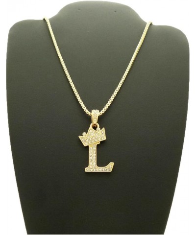 Unisex Small Size Pave Initial Alphabet Letter Pendant 2mm 24 inches Box Chain Necklace L - Gold Tone $9.03 Necklaces