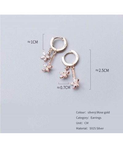 Double CZ Flower Dangle Hoop Earrings for Women Girls 925 Sterling Silver Charms Tiny Rhinestone Daisy Flower Bar Drop Dangli...