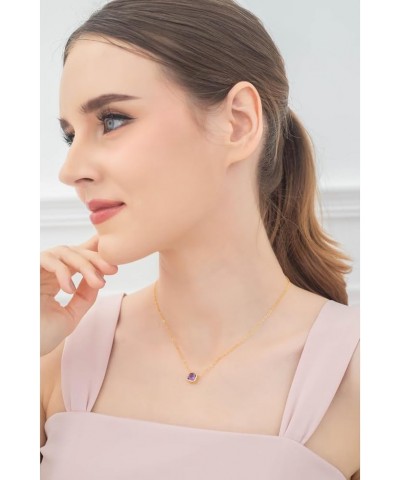 Necklaces for Women, Cushion Cut Bezel Set 7mm Simulated Gemstones Short Choker Collar Dainty Pendant Necklace for Girls Brid...