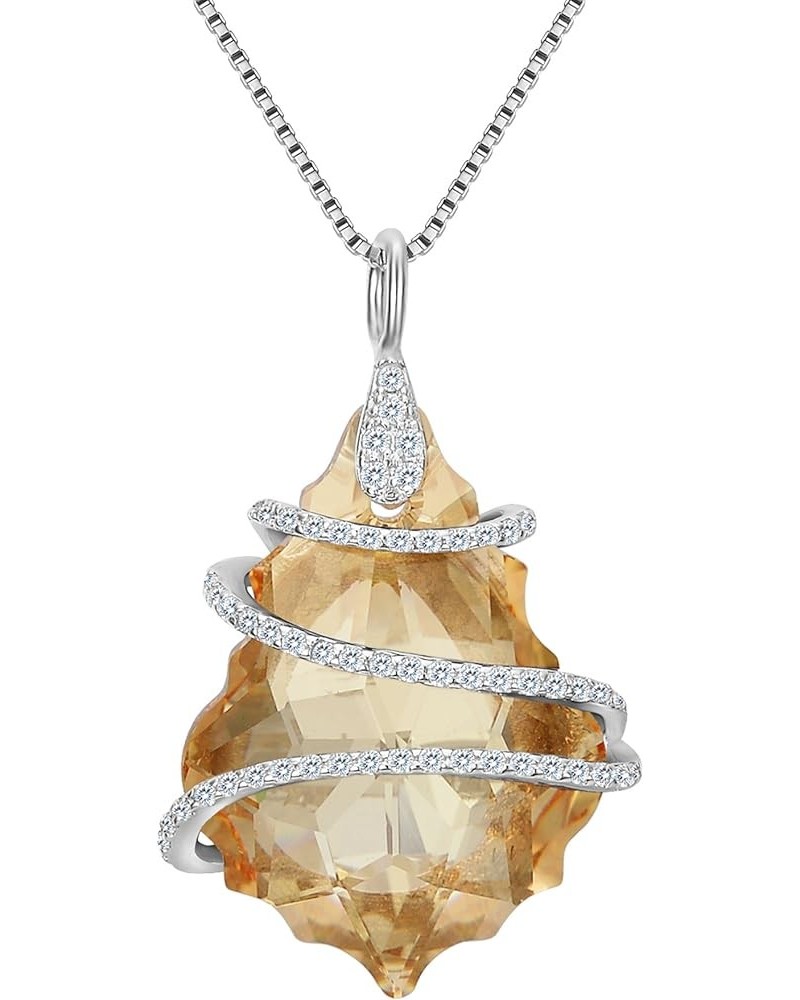 925 Sterling Silver CZ Baroque Pendant Adjustable Necklace 2-Champagne Color $18.14 Necklaces