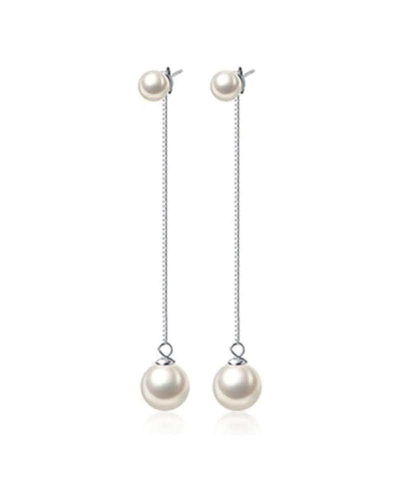 Sterling Silver Pearls Dangle Earrings Chain for Women Teen Girls Wedding Dangling Earrings Long Tassel A-Silver $10.06 Earrings