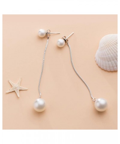 Sterling Silver Pearls Dangle Earrings Chain for Women Teen Girls Wedding Dangling Earrings Long Tassel A-Silver $10.06 Earrings