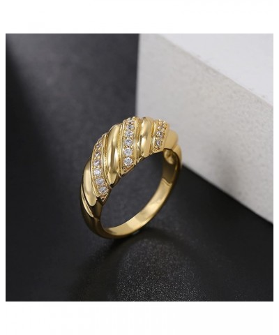 18k Gold Filled Chunky Dome Ring for Women Croissant Braided Twisted Stacking Band for Women Statement Ring Size 6 to 10 Zirc...