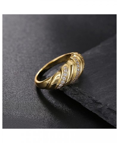 18k Gold Filled Chunky Dome Ring for Women Croissant Braided Twisted Stacking Band for Women Statement Ring Size 6 to 10 Zirc...