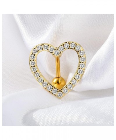 Heart Belly Button Rings Pave CZ Crystal Top Down Belly Rings 14G Surgical Steel Navel Piercing Jewelry Yellow $9.43 Body Jew...