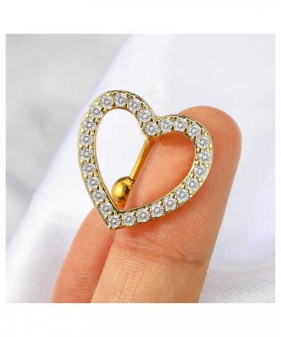 Heart Belly Button Rings Pave CZ Crystal Top Down Belly Rings 14G Surgical Steel Navel Piercing Jewelry Yellow $9.43 Body Jew...