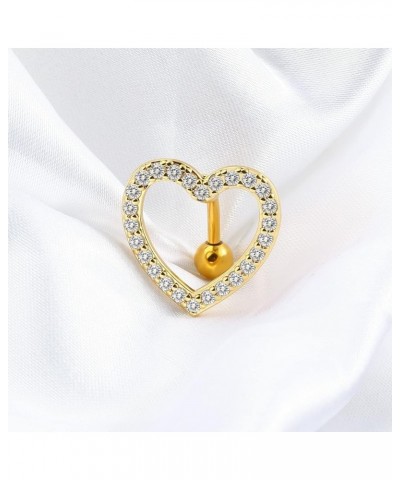 Heart Belly Button Rings Pave CZ Crystal Top Down Belly Rings 14G Surgical Steel Navel Piercing Jewelry Yellow $9.43 Body Jew...