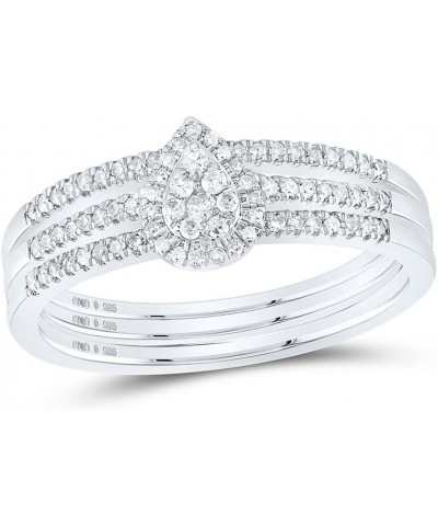 Solid 925 Sterling Silver Real Natural Diamond Pear-shape Bridal Matching Engagement Ring Wedding Band Set 1/4 Carat (.26 Ctt...