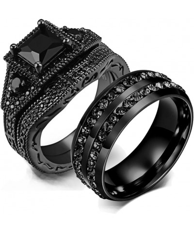 Couple Ring Bridal Set His Hers Black Gold Plated CZ Stainless Steel Wedding Ring Band Set women's size 5 & men's size 12 $12...