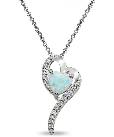 Sterling Silver Genuine or Synthetic Gemstone Heart Slide Pendant Necklace w/CZ Accents Synthetic White Opal $17.09 Necklaces