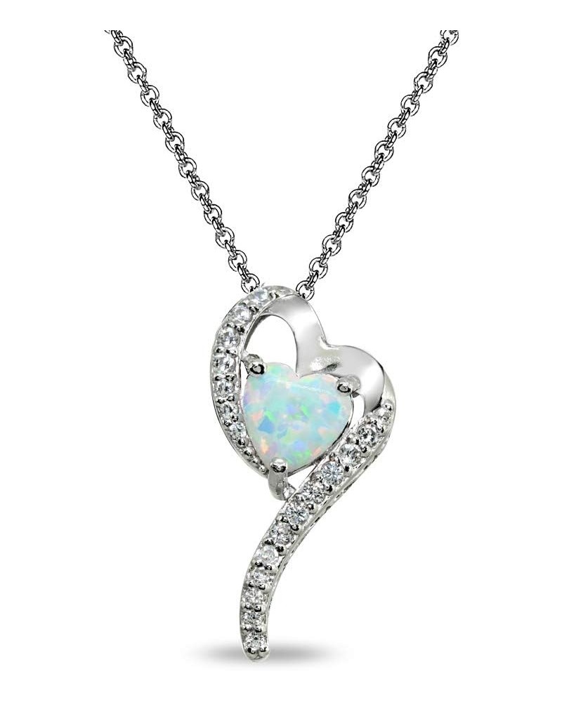 Sterling Silver Genuine or Synthetic Gemstone Heart Slide Pendant Necklace w/CZ Accents Synthetic White Opal $17.09 Necklaces