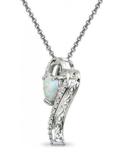 Sterling Silver Genuine or Synthetic Gemstone Heart Slide Pendant Necklace w/CZ Accents Synthetic White Opal $17.09 Necklaces