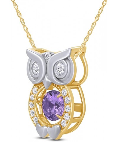 Owl Two Tone Pendant Necklace 14k Gold Over Sterling Silver Yellow Gold Over : Simulated Alexandrite $26.40 Necklaces