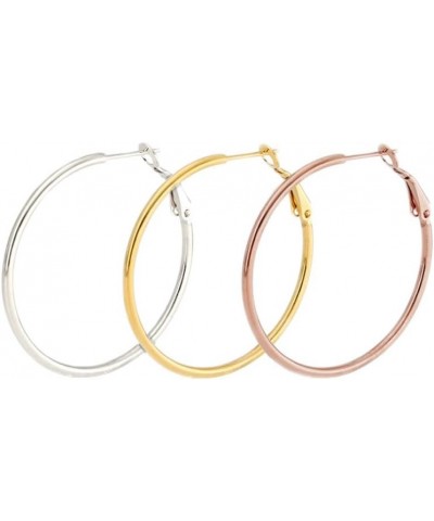 316L Stainless Steel Hoop Earring Set 30 40 50 60 70MM 2MM Thick Silver, Gold, and Rose Gold - 4 Pairs for the Price of 3 70M...