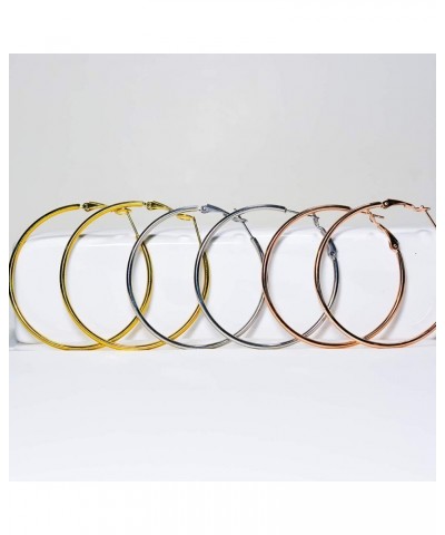 316L Stainless Steel Hoop Earring Set 30 40 50 60 70MM 2MM Thick Silver, Gold, and Rose Gold - 4 Pairs for the Price of 3 70M...