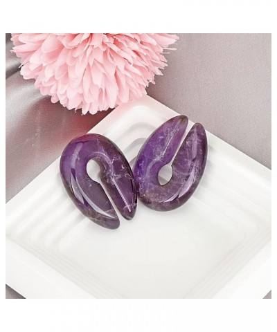 Cat's Eye Agate Opalite Hoop Stone Large Keyhole Stone Ear Stretchers Gauge 2g 0g 00g amethyst, 0g(8mm) $8.61 Body Jewelry