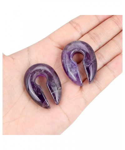 Cat's Eye Agate Opalite Hoop Stone Large Keyhole Stone Ear Stretchers Gauge 2g 0g 00g amethyst, 0g(8mm) $8.61 Body Jewelry