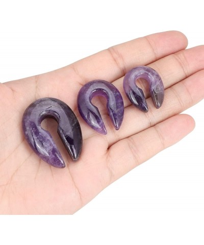 Cat's Eye Agate Opalite Hoop Stone Large Keyhole Stone Ear Stretchers Gauge 2g 0g 00g amethyst, 0g(8mm) $8.61 Body Jewelry