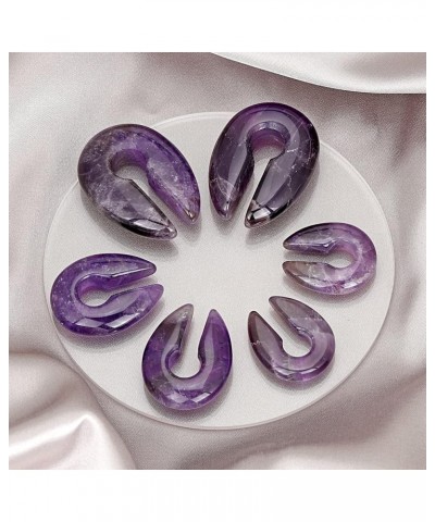 Cat's Eye Agate Opalite Hoop Stone Large Keyhole Stone Ear Stretchers Gauge 2g 0g 00g amethyst, 0g(8mm) $8.61 Body Jewelry