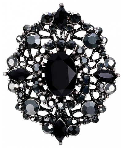 Women's Oval w/Marquise Crystal Elegant Vintage Banquet Hollow Filigree Brooch Black Antique Silver-Tone $9.90 Brooches & Pins