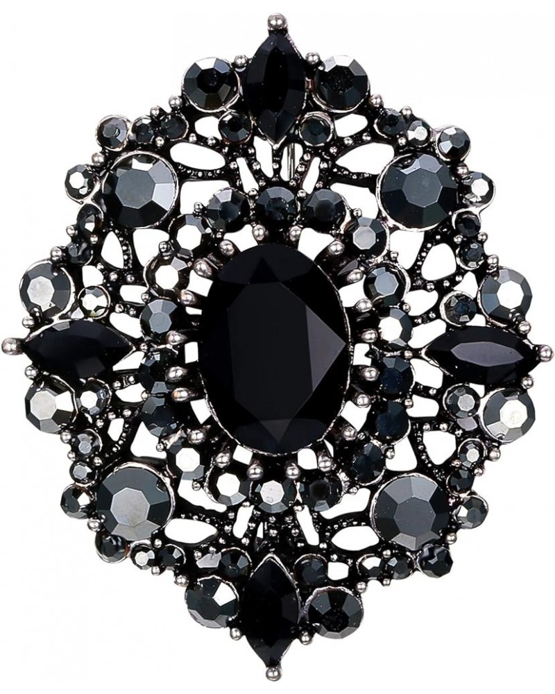 Women's Oval w/Marquise Crystal Elegant Vintage Banquet Hollow Filigree Brooch Black Antique Silver-Tone $9.90 Brooches & Pins